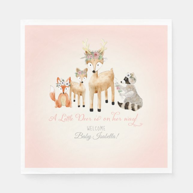 Servilleta De Papel Woodland Animals Deer Raccoon Fox Boho Baby Shower (Anverso)