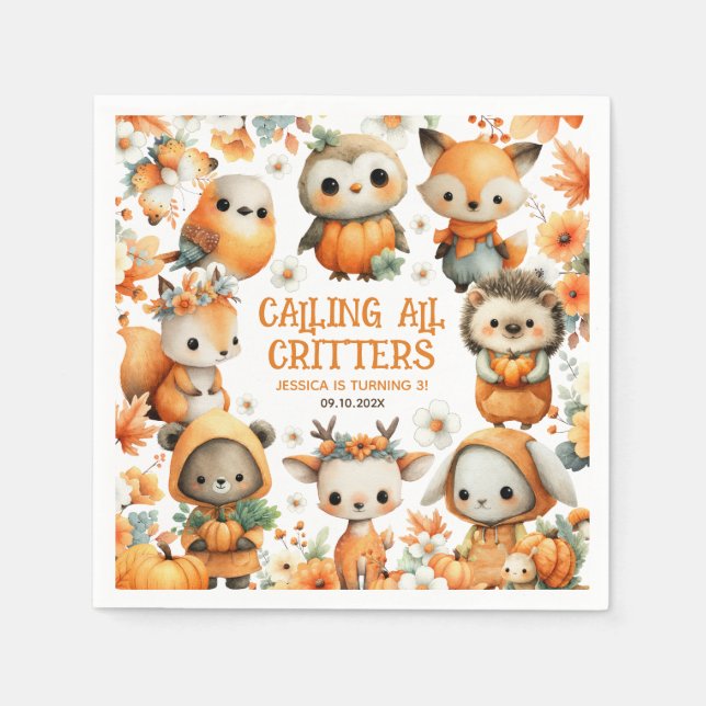 Servilleta De Papel Woodland Animals Festive Autumn Kids' Birthday (Anverso)