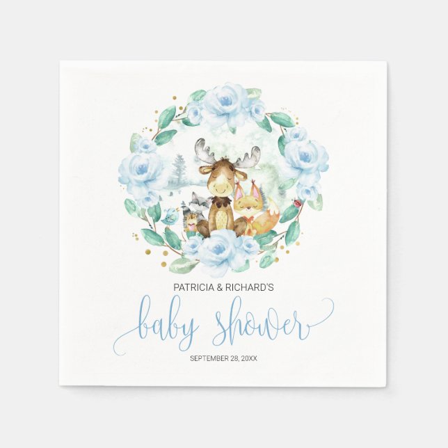 Servilleta De Papel Woodland Animals Floral Greenery Baby Shower (Anverso)