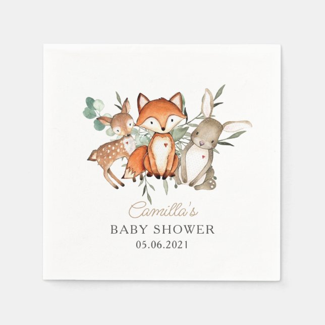Servilleta De Papel Woodland Animals Forest Baby Shower (Anverso)