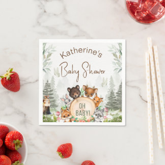Servilleta De Papel Woodland Animals Forest Greenery Baby Shower