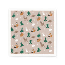 Woodland Animals Fox Deer Rabbit Snowflakes Trees