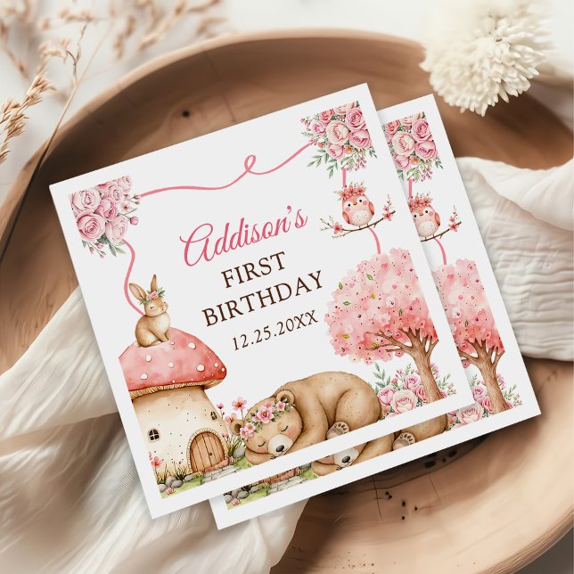 Servilleta De Papel Woodland Animals Girl 1st Birthday Party (Subido por el creador)