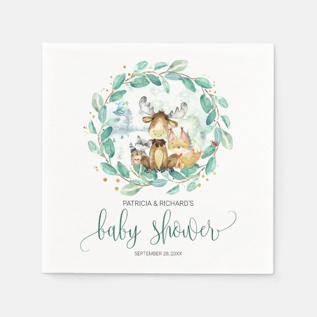 Servilleta De Papel Woodland Animals Greenery Baby Shower (Anverso)