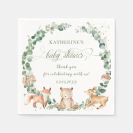Servilleta De Papel Woodland Animals Greenery Neutral Baby Shower