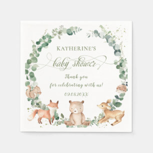 Servilleta De Papel Woodland Animals Greenery Neutral Baby Shower