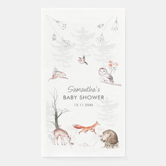 Servilleta De Papel Woodland Animals Rustic Forest Baby Shower (Anverso)
