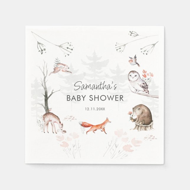 Servilleta De Papel Woodland Animals Rustic Forest Baby Shower (Anverso)