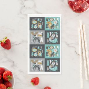 Servilleta De Papel Woodland Animals Snowflakes Navidades escandinavos