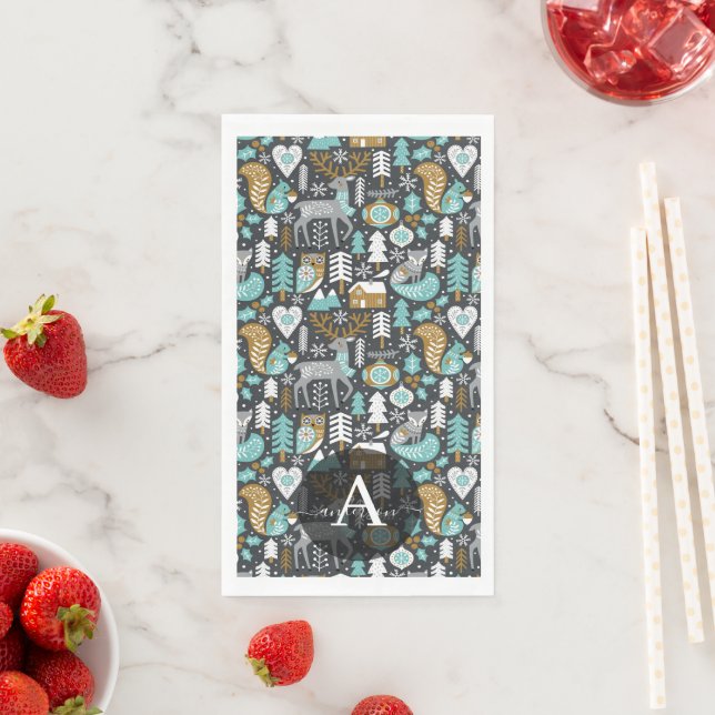 Servilleta De Papel Woodland Animals Snowflakes Navidades escandinavos (In situ)