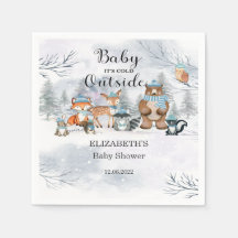 Woodland Animals Winter Blue Boy Baby Shower