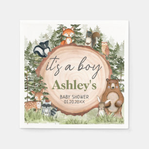 Servilleta De Papel Woodland Animals Wood Slice Baby Shower