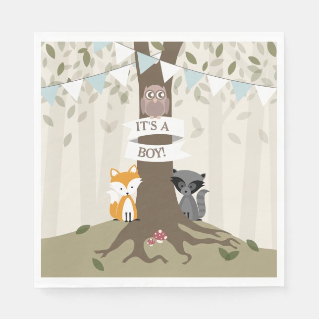 Servilleta De Papel Woodland Baby Shower - Boy (Anverso)
