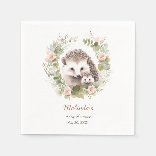 Servilleta De Papel Woodland Baby Shower con Cute Hedgehog (Anverso)
