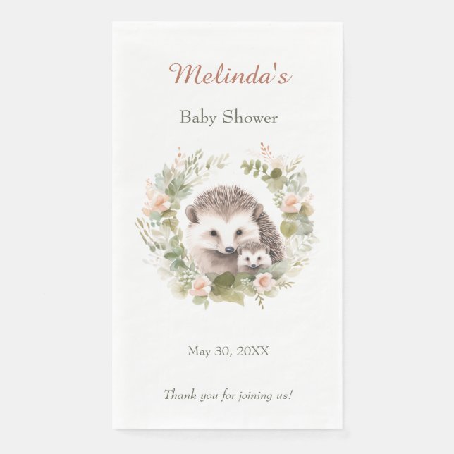 Servilleta De Papel Woodland Baby Shower con Cute Hedgehog (Anverso)