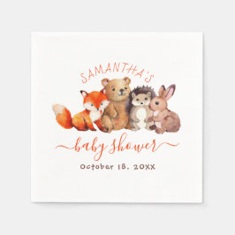 Servilleta De Papel Woodland Baby Shower Cute Animals Red Handwriting
