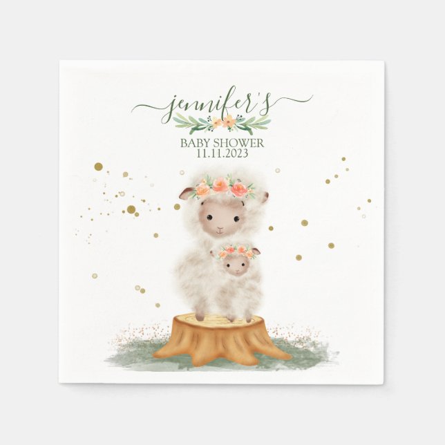 Servilleta De Papel Woodland baby shower cute party Sheep (Anverso)