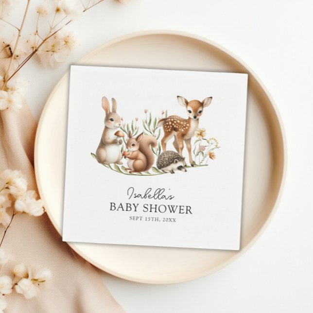 Servilleta De Papel Woodland Baby Shower Greenery Forest Animal (Woodland Baby Shower Greenery Forest Animal Napkins)