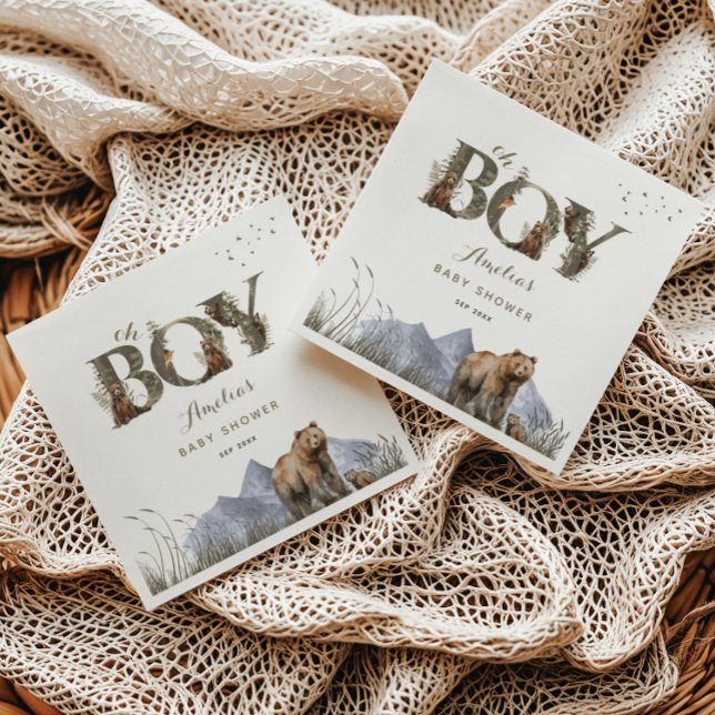 Servilleta De Papel Woodland Bear Adventure Moss Green Oh Boy (Subido por el creador)