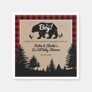 Servilleta De Papel Woodland Bear Lumberjack Co-Ed Boy Baby Shower