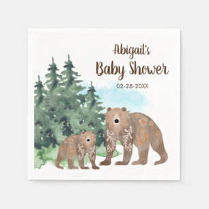 Servilleta De Papel Woodland Bears Neutral Watercolor Baby Shower