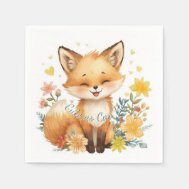 Servilleta De Papel Woodland Birthday Fox Yellow Hearts Neutral Party