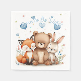 Servilleta De Papel Woodland Birthday Party Pastel Blue Hearts Boy 