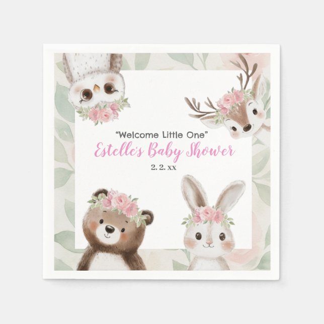Servilleta De Papel Woodland Boho Baby Shower (Anverso)