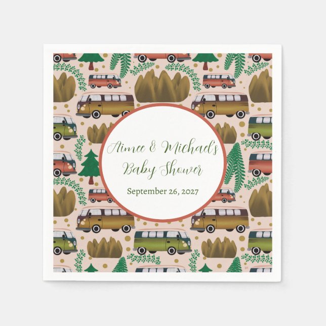 Servilleta De Papel Woodland Camper Baby Shower (Anverso)