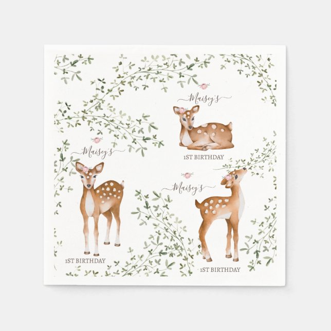 Servilleta De Papel Woodland Deer Baby Shower (Anverso)