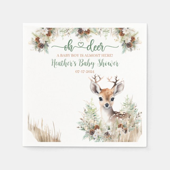 Servilleta De Papel Woodland Deer Baby Shower Boy (Anverso)
