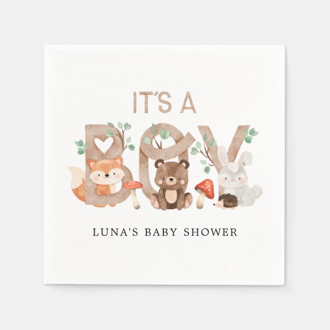 Servilleta De Papel Woodland es un niño Baby Shower (Anverso)