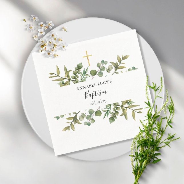 Servilleta De Papel Woodland Eucalyptus Greenery Baptism Christening (Subido por el creador)