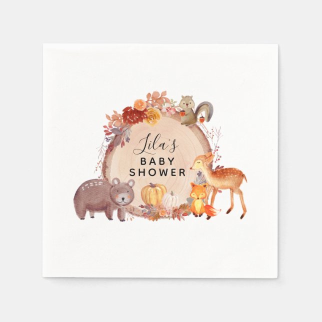 Servilleta De Papel Woodland Fall Autumn Baby Shower (Anverso)