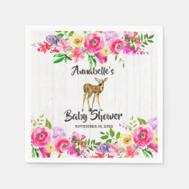 Servilleta De Papel Woodland Fawn Watercolor Floral Baby Shower