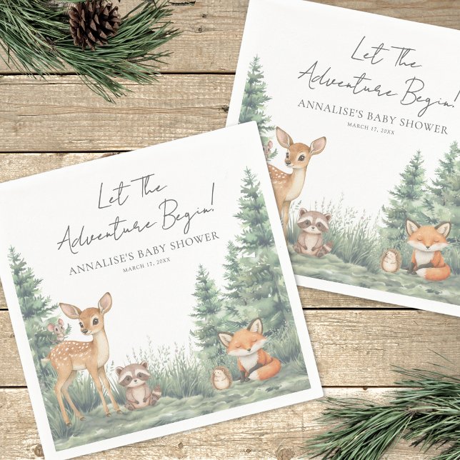 Servilleta De Papel Woodland Forest Animals Adventure Baby Shower (Woodland Forest Animals Adventure Baby Shower Napkins)