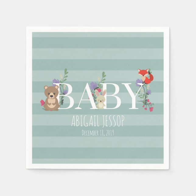 Servilleta De Papel Woodland Forest Animals Baby Shower (Anverso)