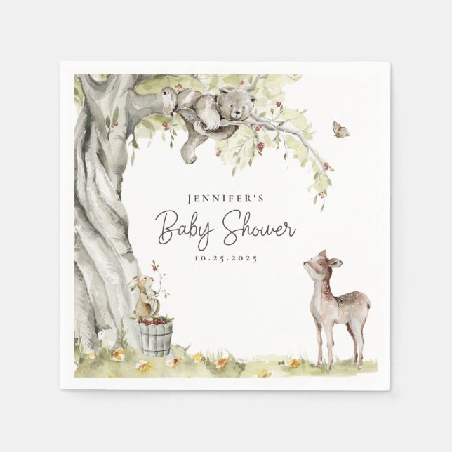 Servilleta De Papel Woodland Forest Animals Baby Shower (Anverso)