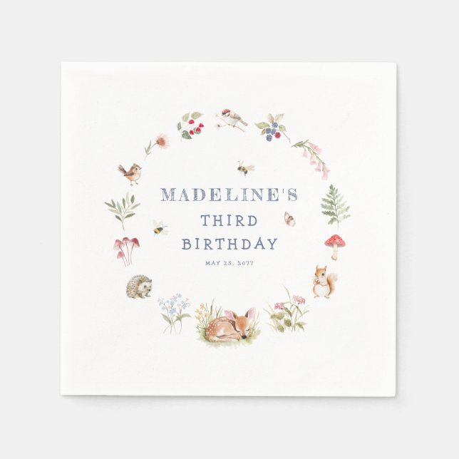 Servilleta De Papel Woodland Forest Animals Birthday Napkins (Anverso)