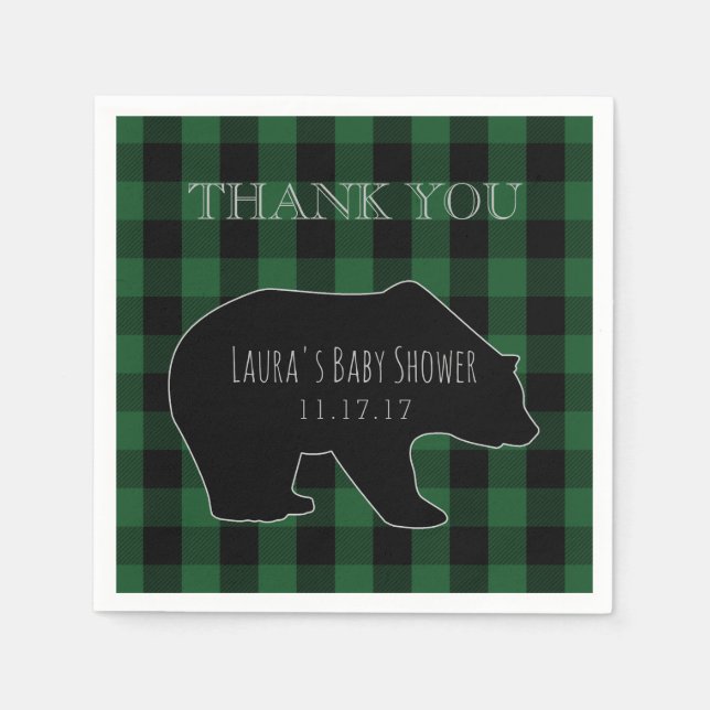Servilleta De Papel Woodland Forest Boy Baby Shower | Lumberjack Plaid (Anverso)