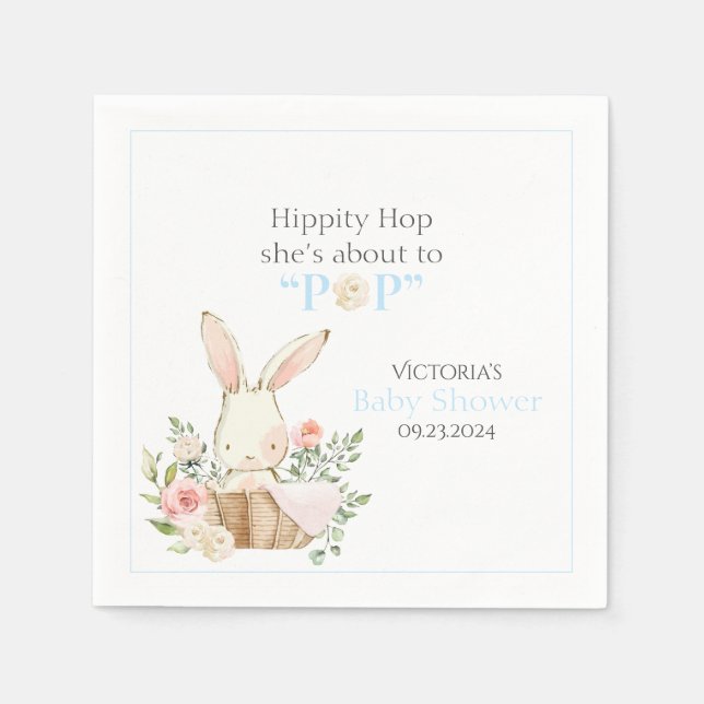 Servilleta De Papel Woodland Forest Bunny Rabbit Blue Floral Napkins (Anverso)