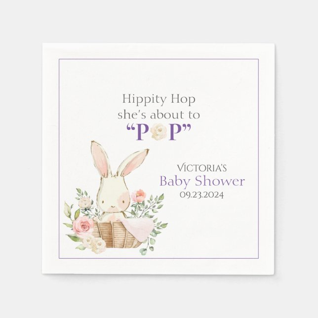 Servilleta De Papel Woodland Forest Bunny Rabbit Purple Floral Napkins (Anverso)