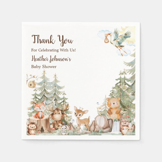 Servilleta De Papel Woodland Forest Neutral Baby Shower (Anverso)
