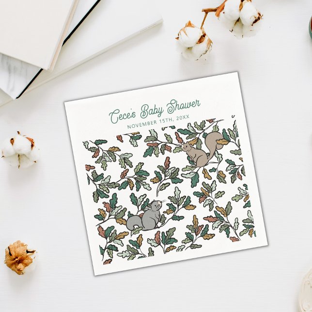 Servilleta De Papel Woodland Forest Squirrels Baby Shower (Woodland Squirrels Baby Shower Napkins)