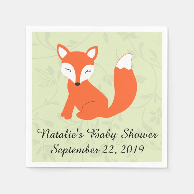 Servilleta De Papel Woodland Fox Baby Shower (Anverso)