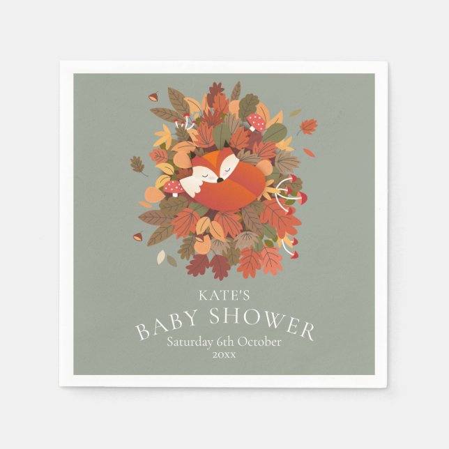 Servilleta De Papel Woodland Fox Cub Baby Shower / Sprinkle (Anverso)