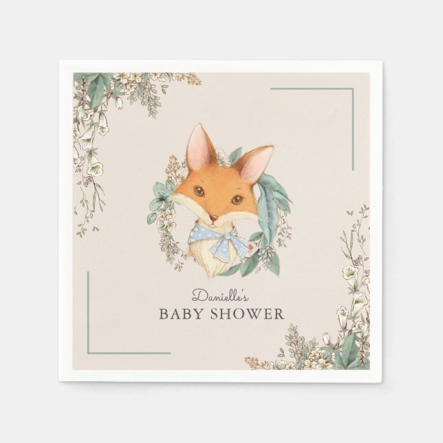 Servilleta De Papel Woodland Fox Cute Baby Shower para Boy (Anverso)