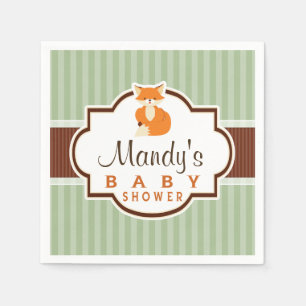 Servilleta De Papel Woodland Fox; Naranja, Sage, Brown Baby Shower