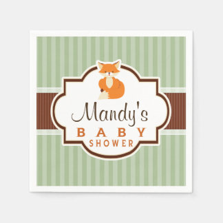 Servilleta De Papel Woodland Fox; Naranja, Sage, Brown Baby Shower