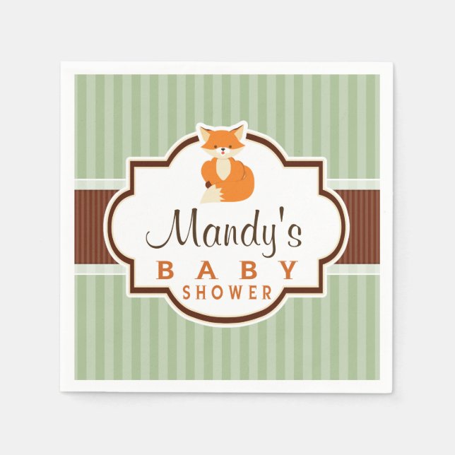 Servilleta De Papel Woodland Fox; Naranja, Sage, Brown Baby Shower (Anverso)